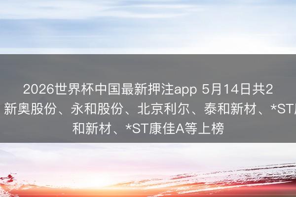 2026世界杯中国最新押注app 5月14日共23股连涨5天， 新奥股份、永和股份、北京利尔、泰和新材、*ST康佳A等上榜