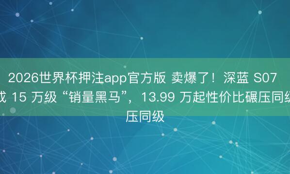 2026世界杯押注app官方版 卖爆了！深蓝 S07 成 15 万级 “销量黑马”，13.99 万起性价比碾压同级