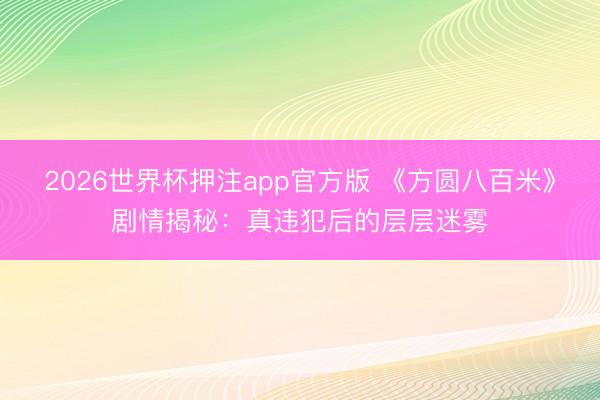 2026世界杯押注app官方版 《方圆八百米》剧情揭秘:真违犯后的层层迷雾