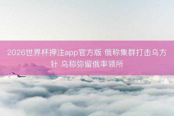 2026世界杯押注app官方版 俄称集群打击乌方针 乌称弥留俄率领所